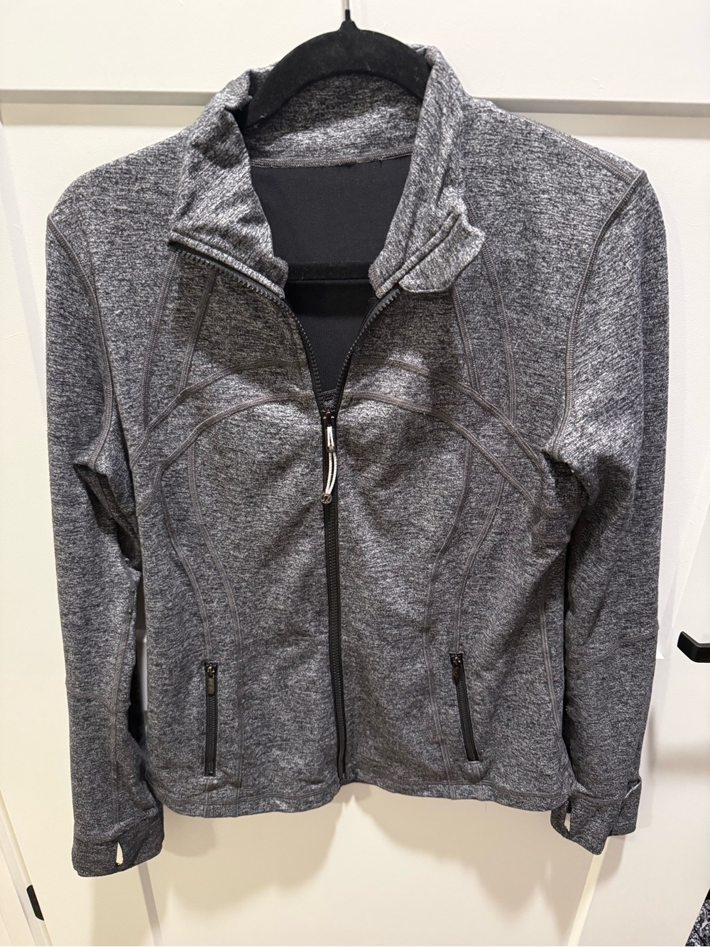 Lululemon Define Jacket Luon 10 Heathered Black Gray Full Zip Thumbholes